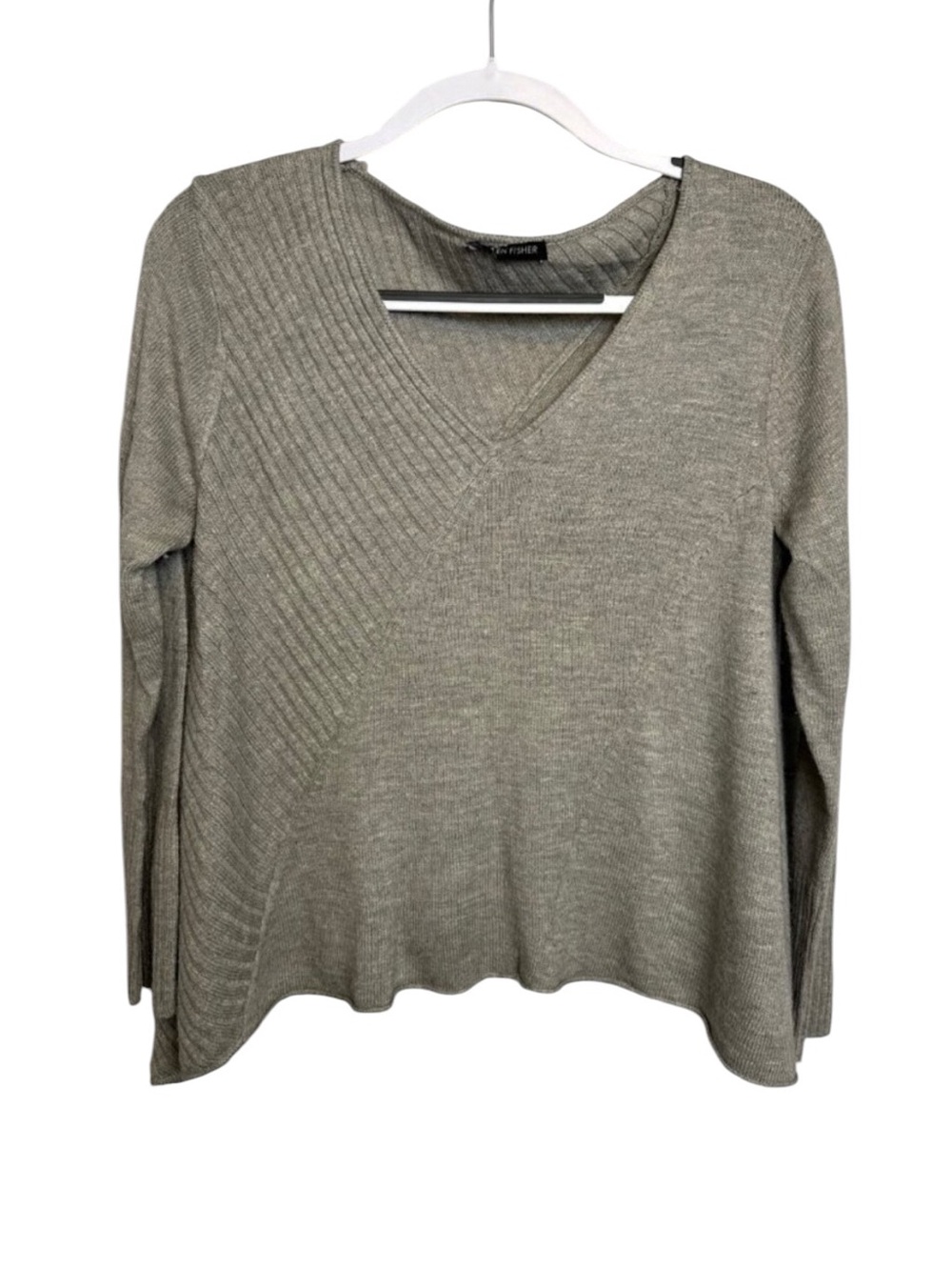 Eileen Fisher trendy oversized linen wool silk blend heather grey sweater OS